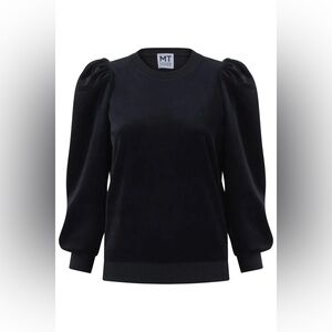 Madeleine Thompson Black Velvet Sweatshirt With Puff Sleeves Size XS